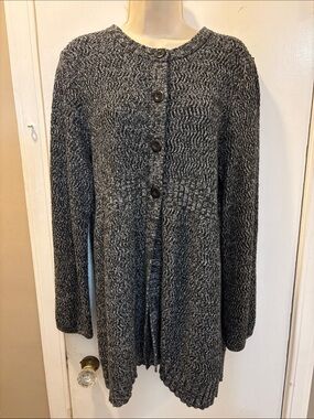 Charter Club XL Cotton Blend Cardigan Sweater Coat Marled Gray Black Knit 36-420